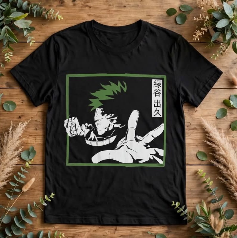 Playera Deku My Hero Academia 100% Algodón Cuello Redondo Manga Corta Premium Unisex Color Negro