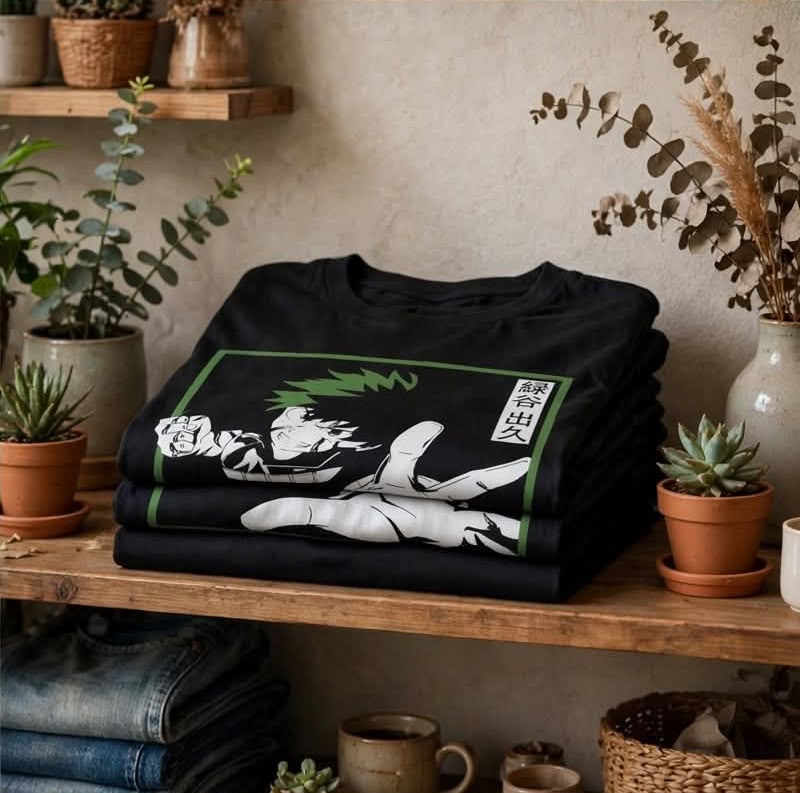 Playera Deku My Hero Academia 100% Algodón Cuello Redondo Manga Corta Premium Unisex Color Negro