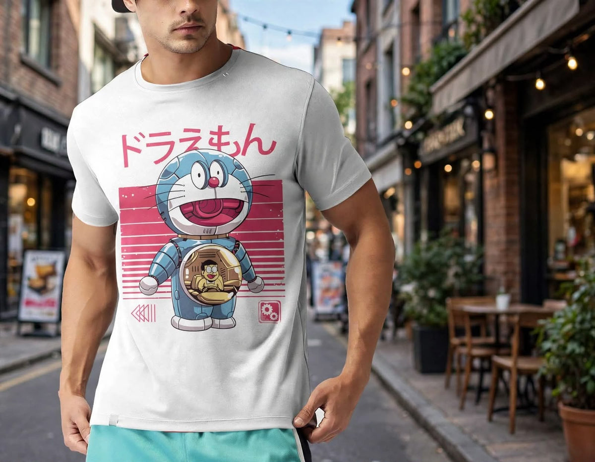 Playera Mecha Doremo 100% Algodón Cuello Redondo Manga Corta Premium Unisex Color Blanco