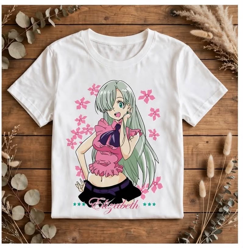 Playera Elizabeth Liones De Los 7 Pecados Capitales 100% Algodón Cuello Redondo Manga Corta Premium Unisex Color Blanco