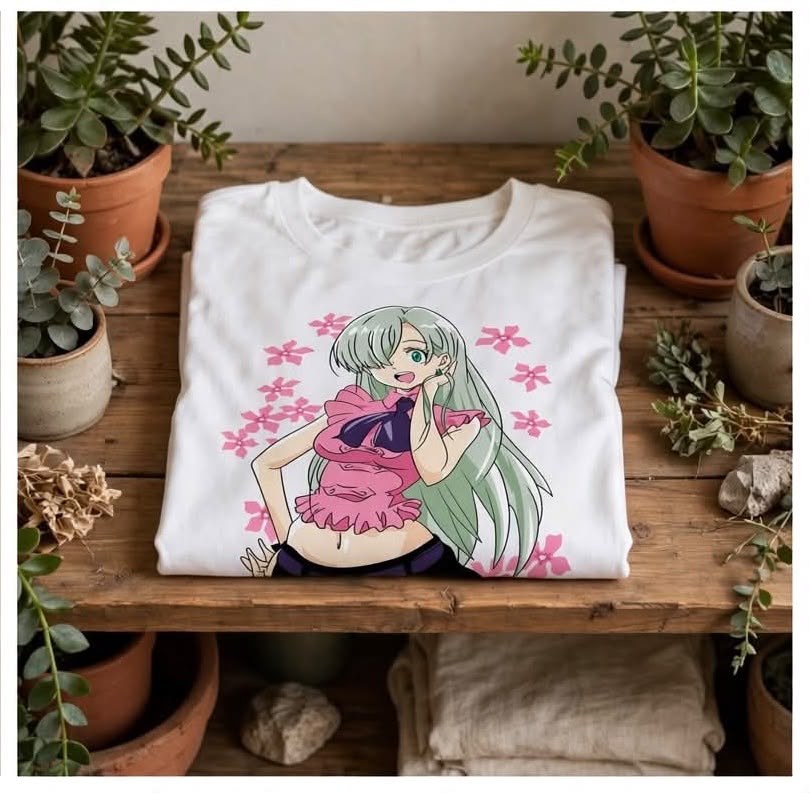 Playera Elizabeth Liones De Los 7 Pecados Capitales 100% Algodón Cuello Redondo Manga Corta Premium Unisex Color Blanco