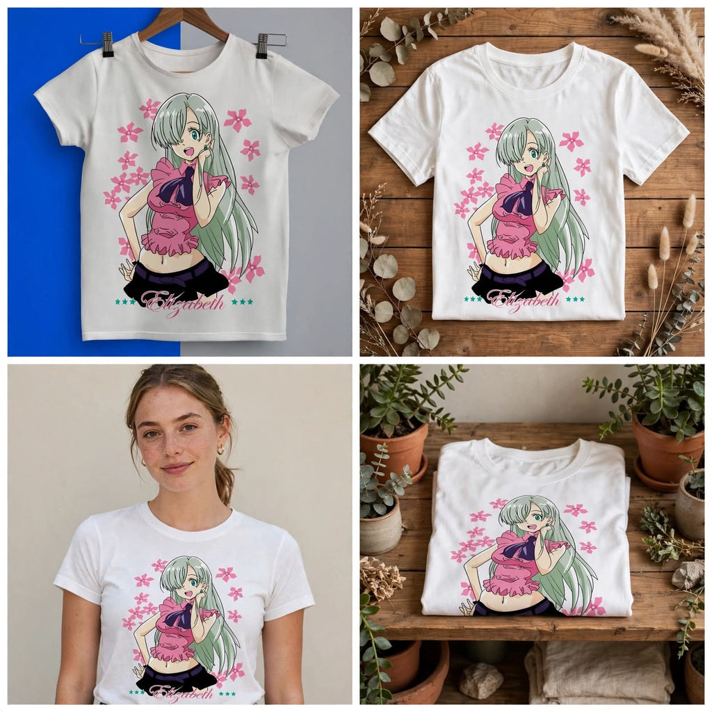 Playera Elizabeth Liones De Los 7 Pecados Capitales 100% Algodón Cuello Redondo Manga Corta Premium Unisex Color Blanco