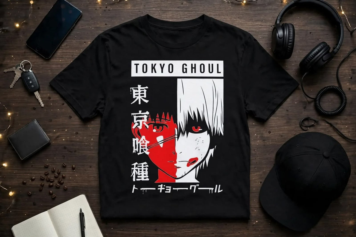 Playera Ken Kaneki Tokio Ghoul 100% Algodón Cuello Redondo Manga Corta Premium Unisex Color Negro