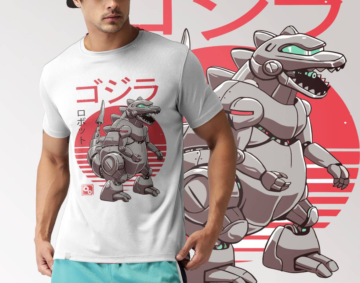 Playera Mecha Godzilla 100% Algodón Cuello Redondo Manga Corta Premium Unisex Color Blanco