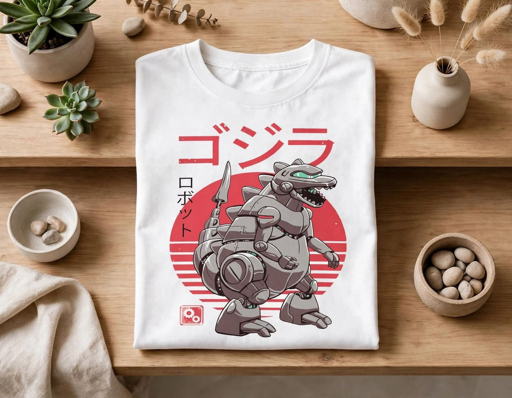 Playera Mecha Godzilla 100% Algodón Cuello Redondo Manga Corta Premium Unisex Color Blanco