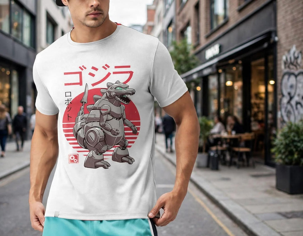Playera Mecha Godzilla 100% Algodón Cuello Redondo Manga Corta Premium Unisex Color Blanco