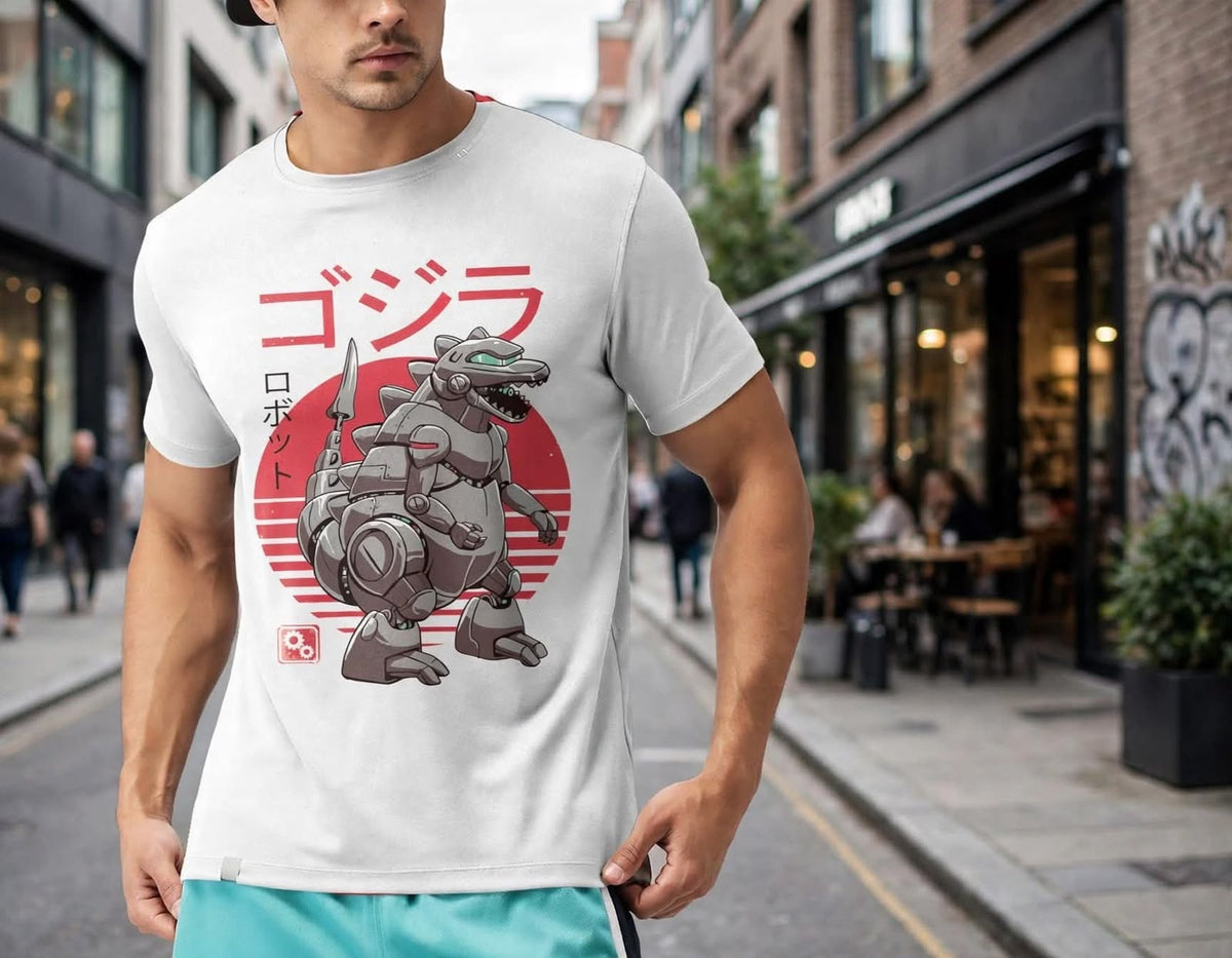 Playera Mecha Godzilla 100% Algodón Cuello Redondo Manga Corta Premium Unisex Color Blanco