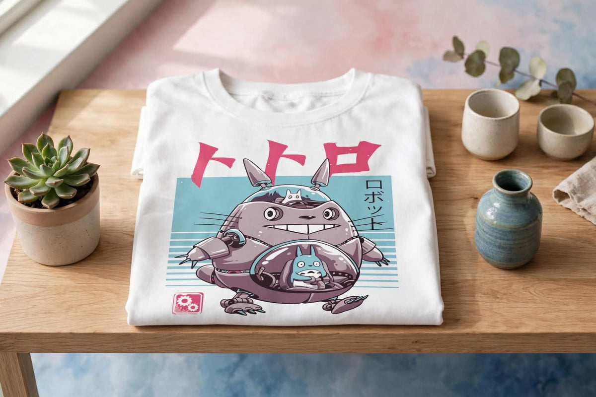 Playera Mecha Totoro 100% Algodón Cuello Redondo Manga Corta Premium Unisex Color Blanco