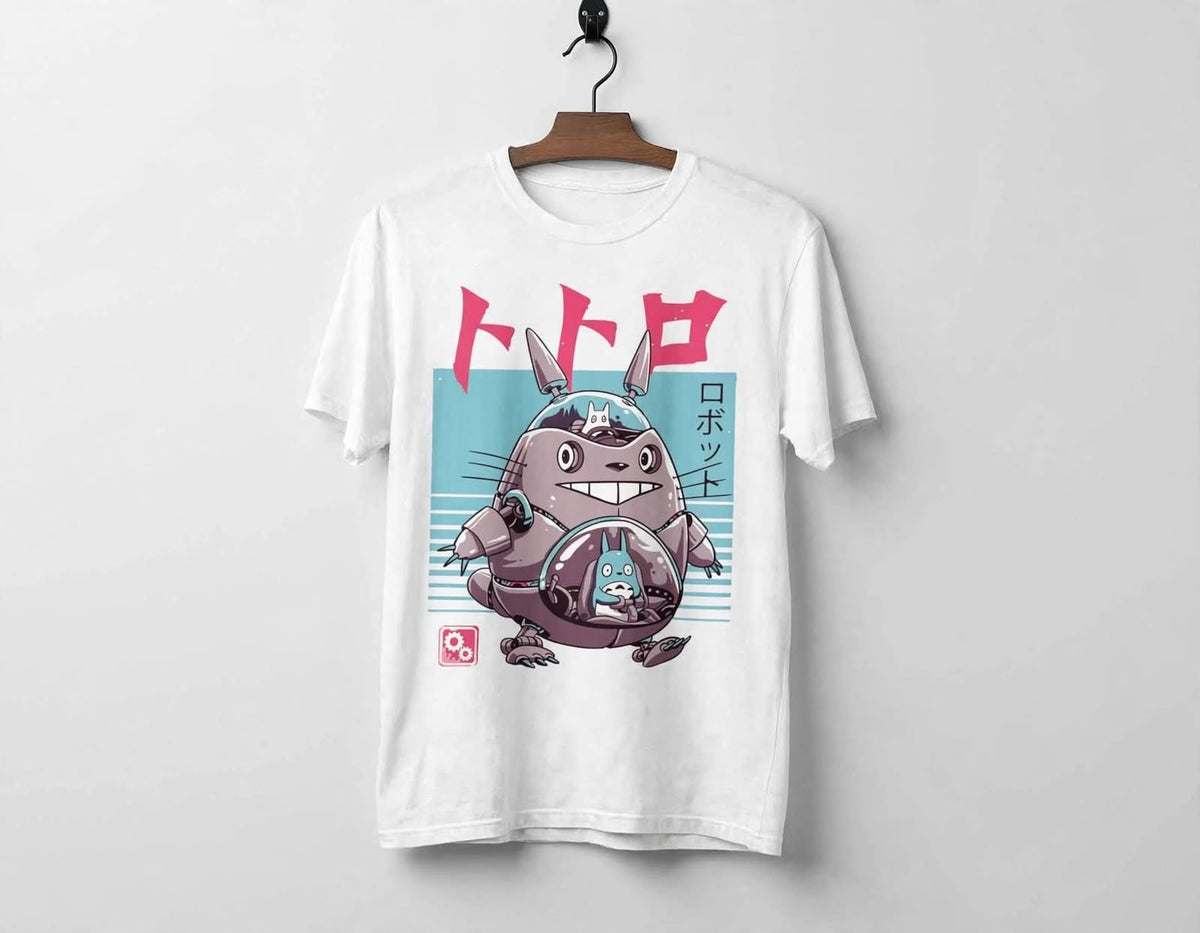 Playera Mecha Totoro 100% Algodón Cuello Redondo Manga Corta Premium Unisex Color Blanco