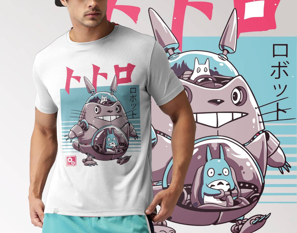 Playera Mecha Totoro 100% Algodón Cuello Redondo Manga Corta Premium Unisex Color Blanco