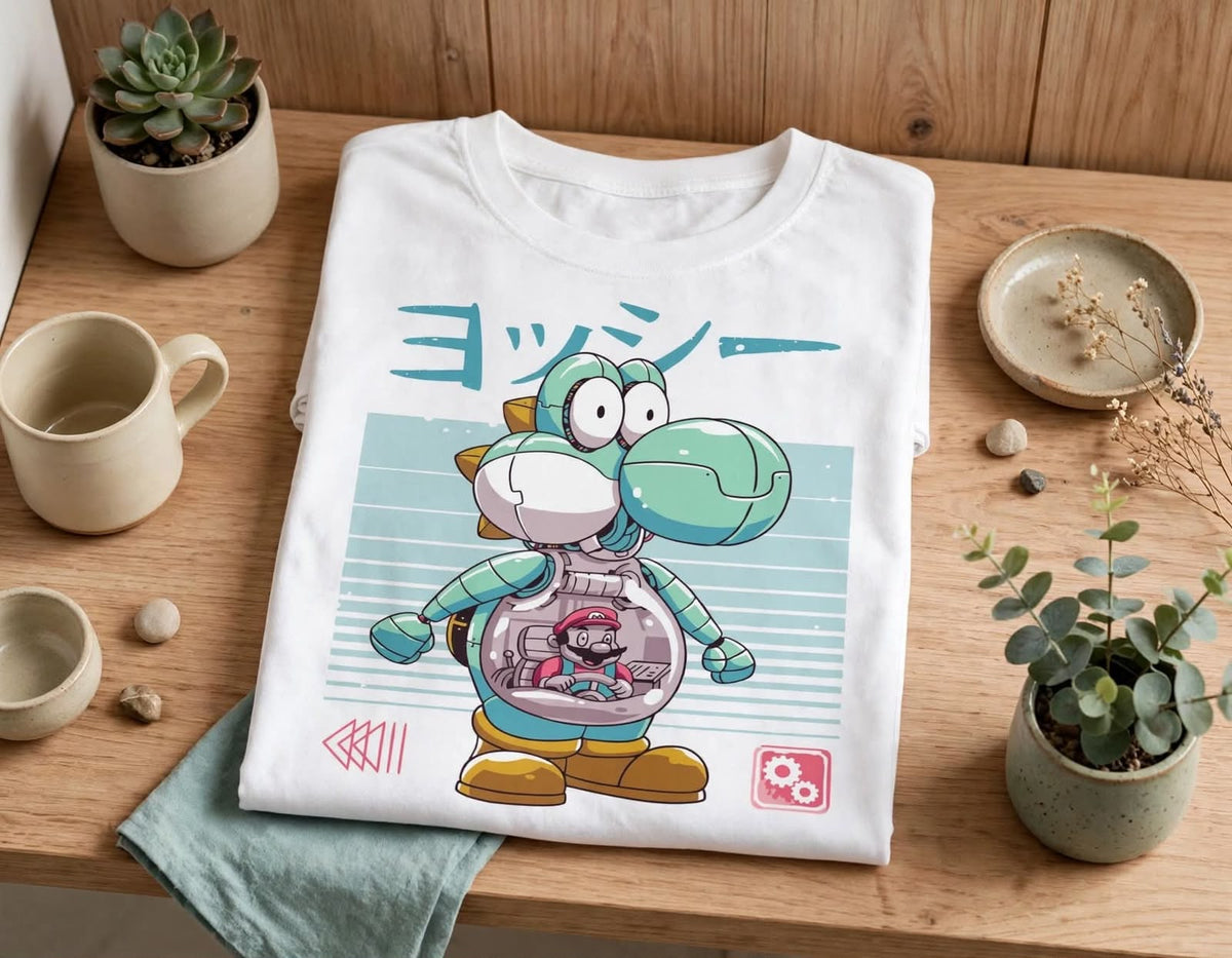 Playera Mecha Yoshi 100% Algodón Cuello Redondo Manga Corta Premium Unisex Color Blanco