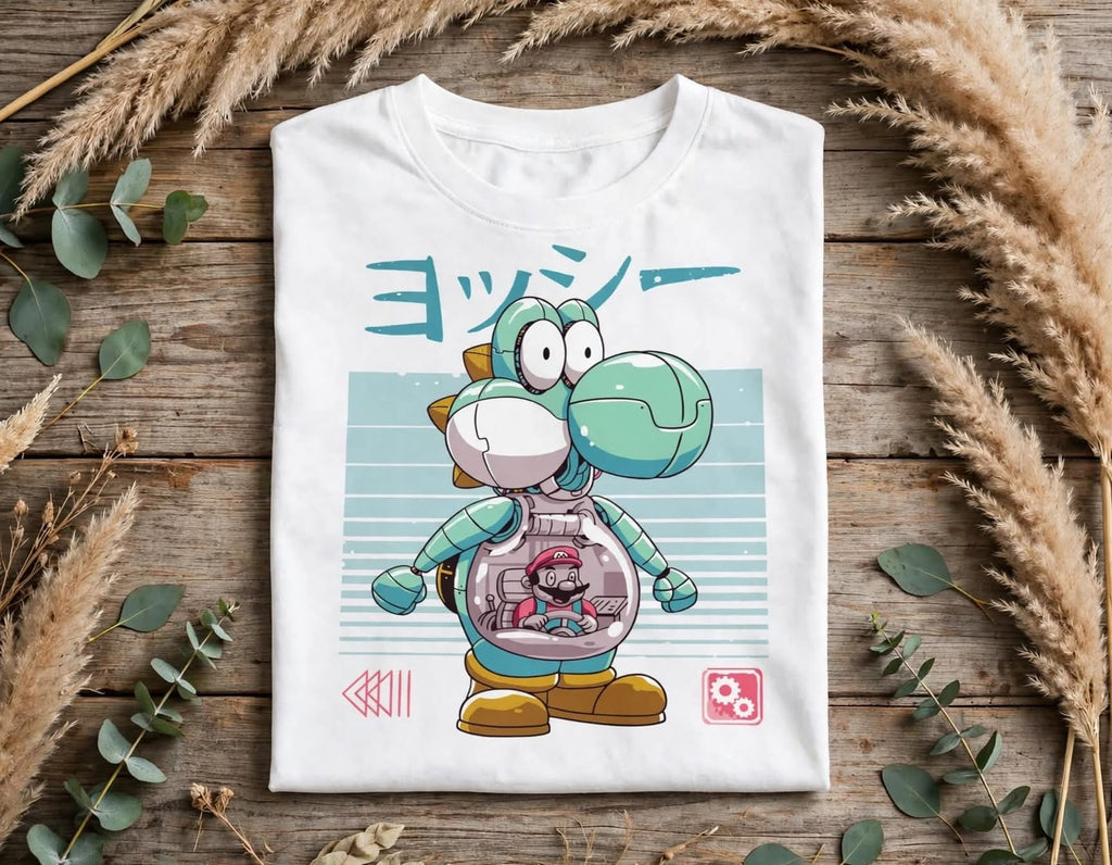 Playera Mecha Yoshi 100% Algodón Cuello Redondo Manga Corta Premium Unisex Color Blanco