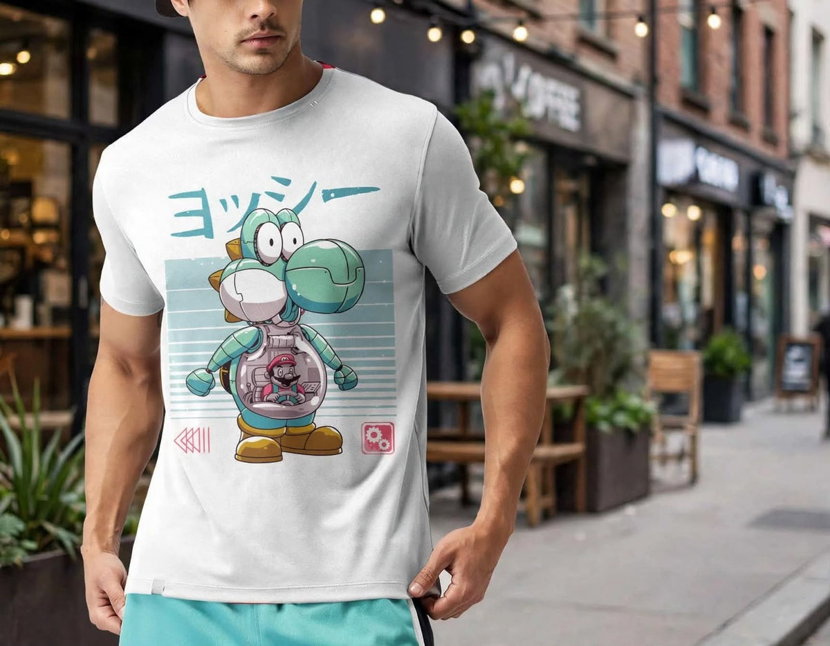 Playera Mecha Yoshi 100% Algodón Cuello Redondo Manga Corta Premium Unisex Color Blanco