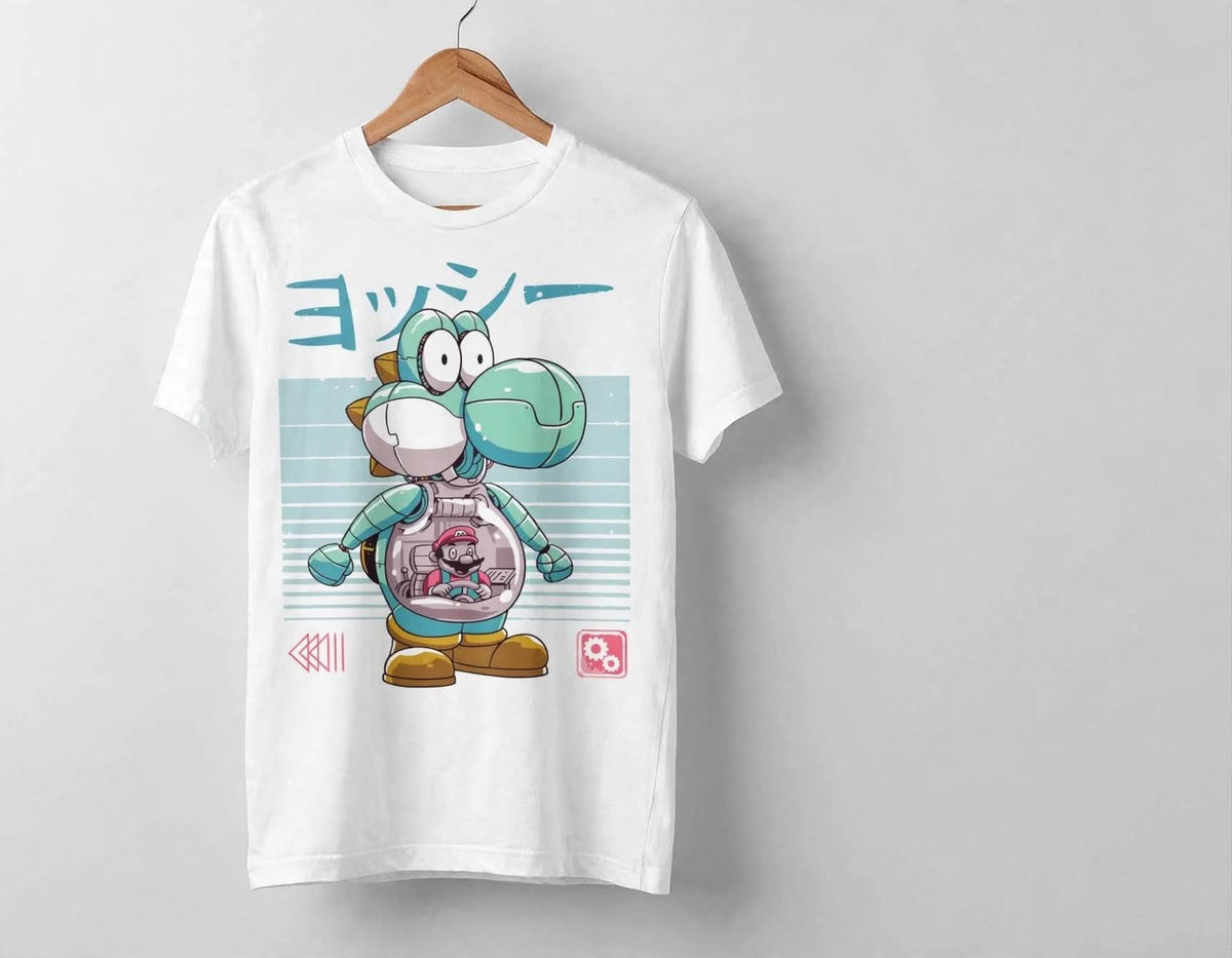 Playera Mecha Yoshi 100% Algodón Cuello Redondo Manga Corta Premium Unisex Color Blanco
