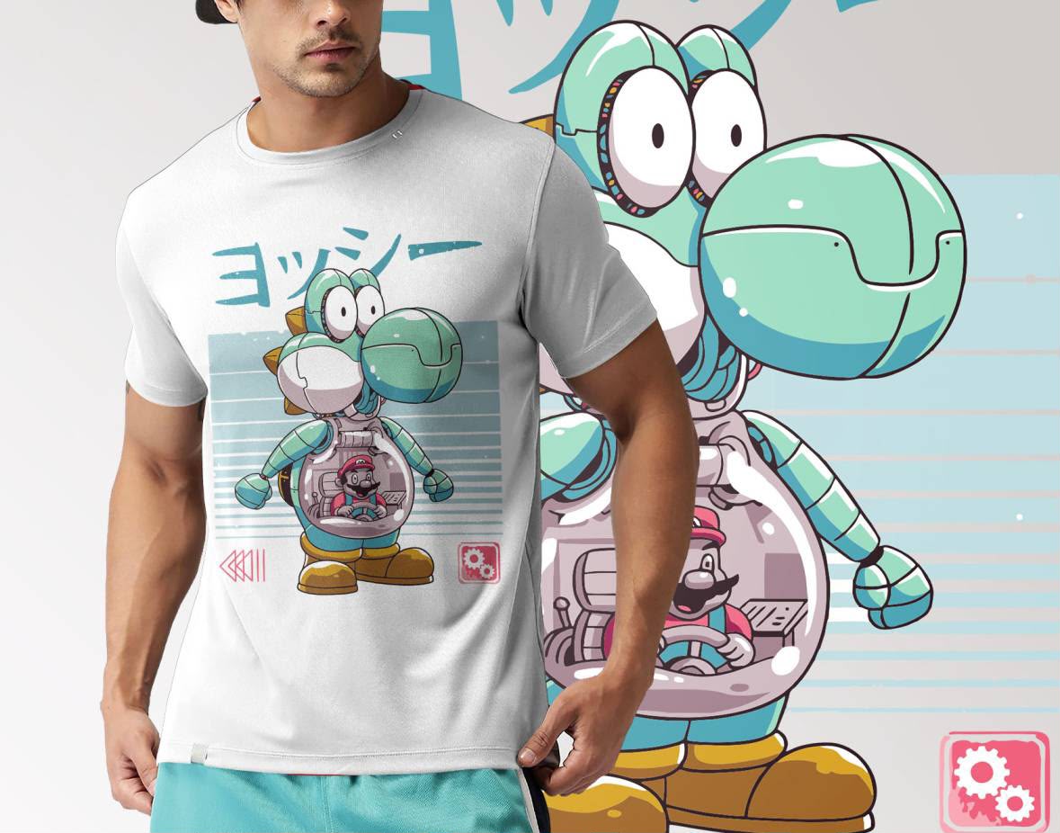 Playera Mecha Yoshi 100% Algodón Cuello Redondo Manga Corta Premium Unisex Color Blanco