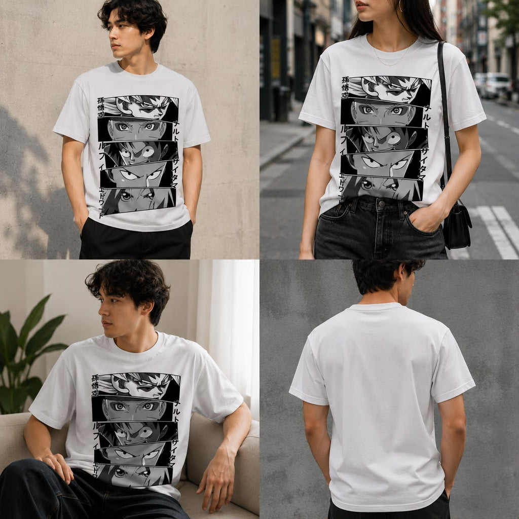 Playera Anime Ojos 100% Algodón Cuello Redondo Manga Corta Premium Unisex Color Blanco