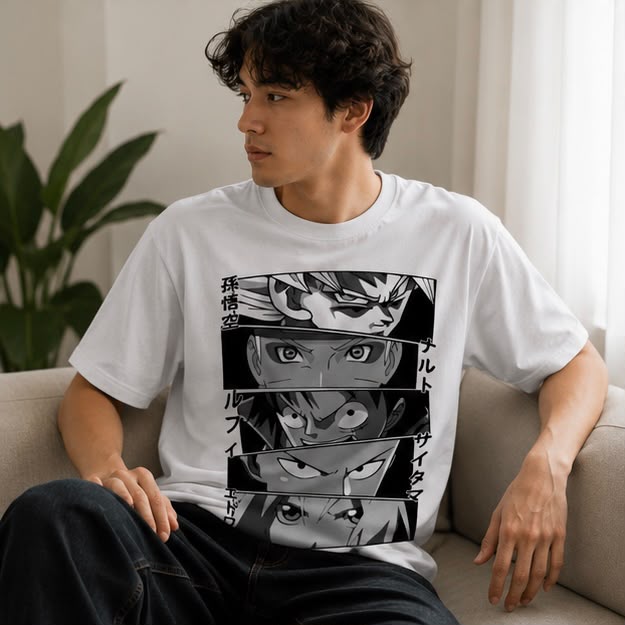 Playera Anime Ojos 100% Algodón Cuello Redondo Manga Corta Premium Unisex Color Blanco