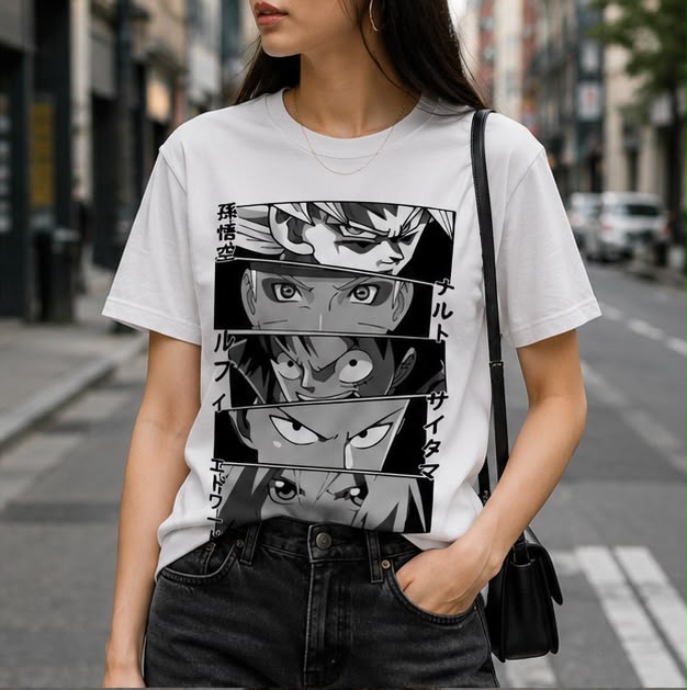 Playera Anime Ojos 100% Algodón Cuello Redondo Manga Corta Premium Unisex Color Blanco