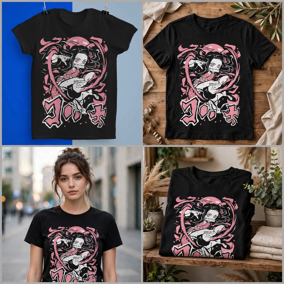 Playera Nezuko Kamado Kimetsu no Yaiba 100% Algodón Cuello Redondo Manga Corta Premium Unisex Color Negro