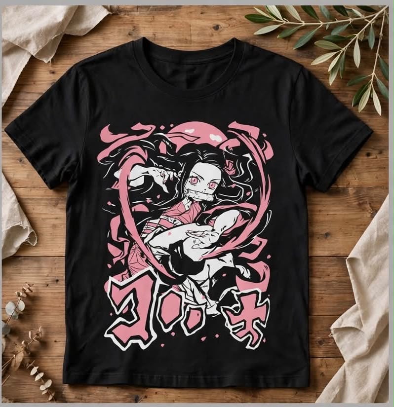 Playera Nezuko Kamado Kimetsu no Yaiba 100% Algodón Cuello Redondo Manga Corta Premium Unisex Color Negro