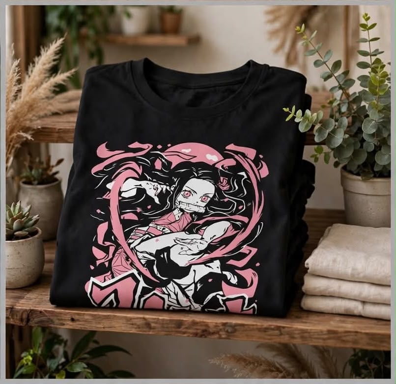 Playera Nezuko Kamado Kimetsu no Yaiba 100% Algodón Cuello Redondo Manga Corta Premium Unisex Color Negro