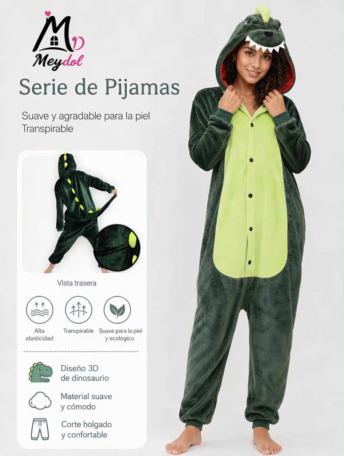 Pijama Térmica Dinosaurio Adultos Unisex Con Capucha