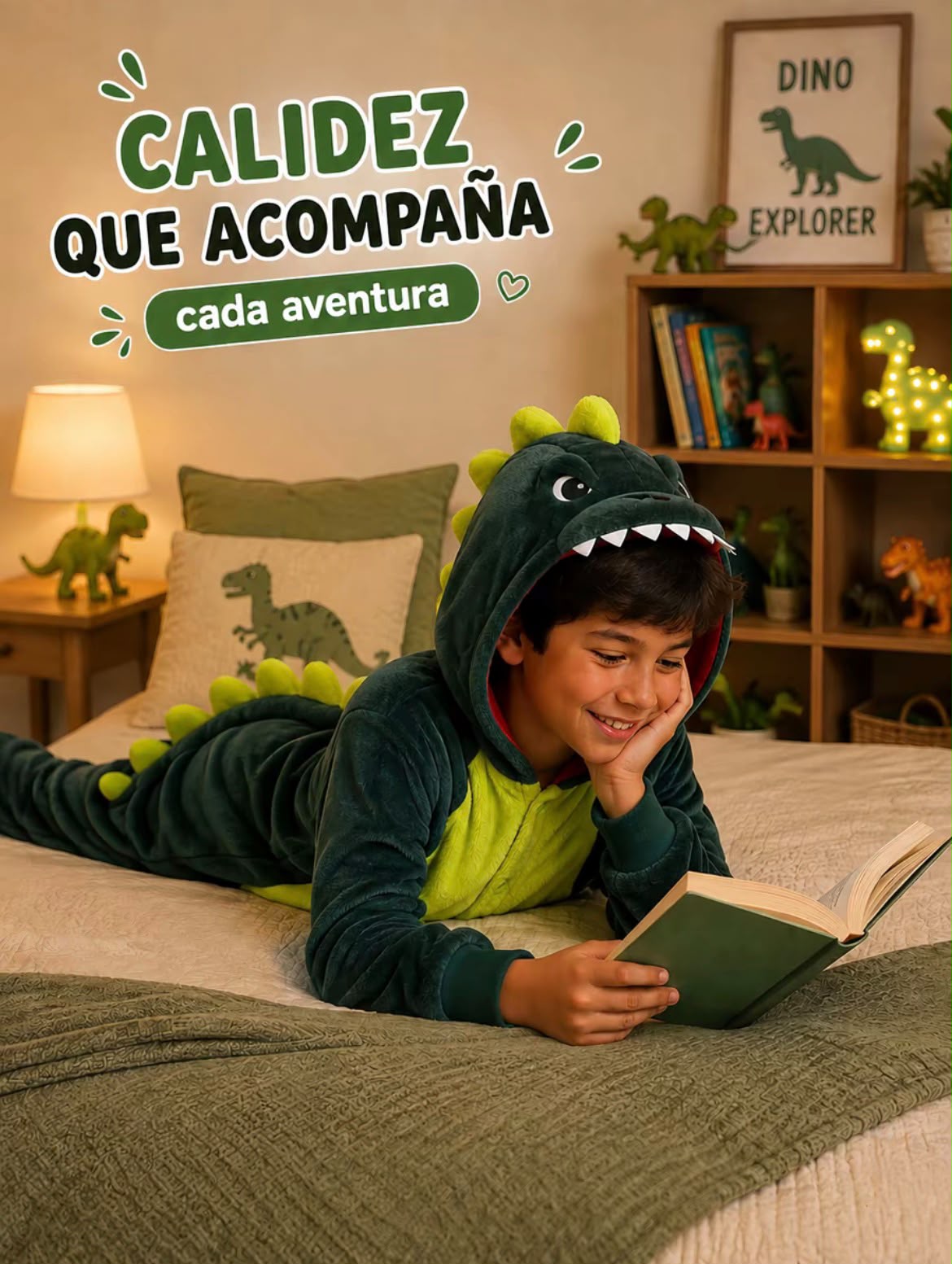 Pijama Térmica Dinosaurio Niños Unisex Con Capucha