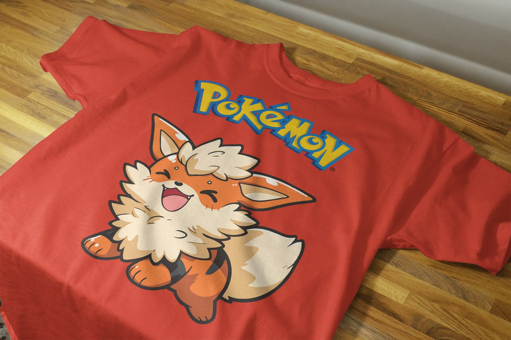 Playera Arcanine Pokémon 100% Algodón Cuello Redondo Manga Corta Premium Unisex Color Rojo