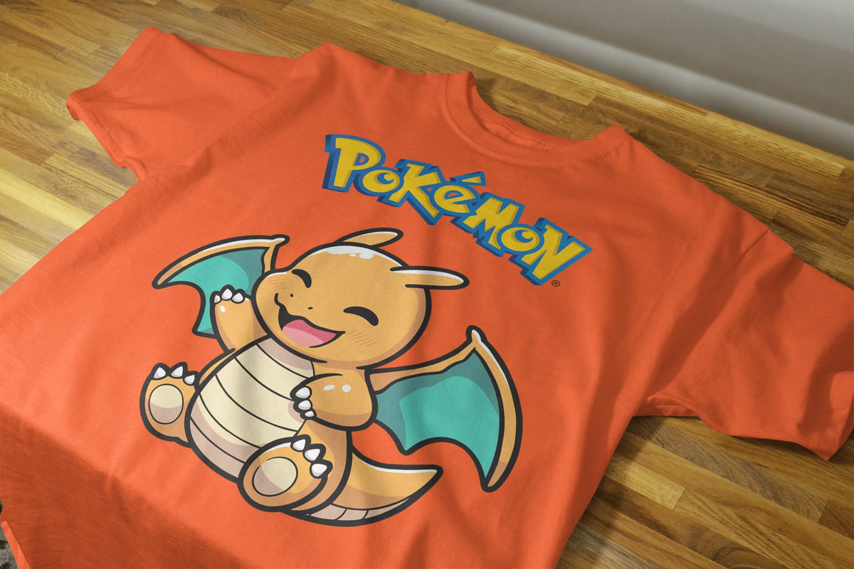Playera Dragonite Pokémon 100% Algodón Cuello Redondo Manga Corta Premium Unisex Color Naranja