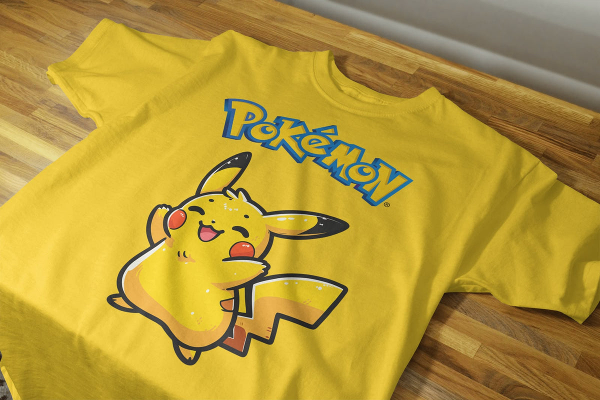 Playera Pikachu Pokémon 100% Algodón Cuello Redondo Manga Corta Premium Unisex Color Amarillo