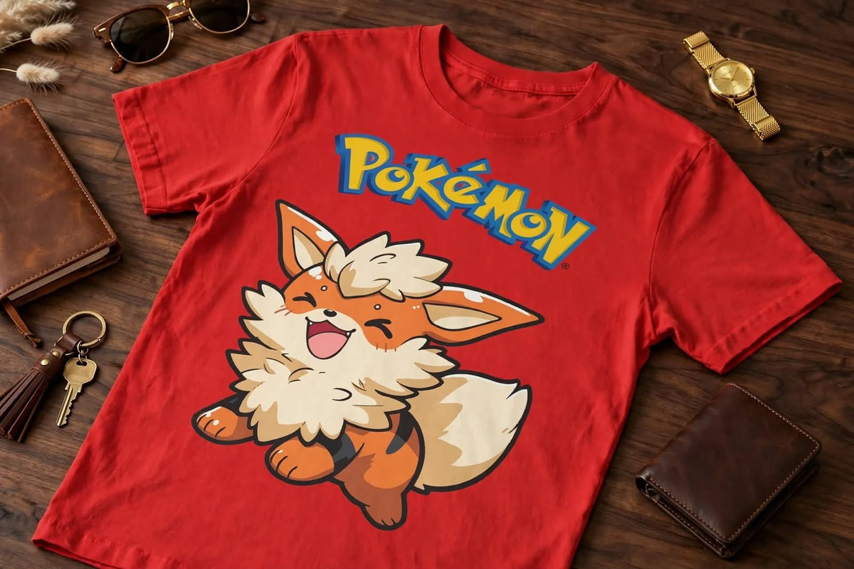 Playera Arcanine Pokémon 100% Algodón Cuello Redondo Manga Corta Premium Unisex Color Rojo