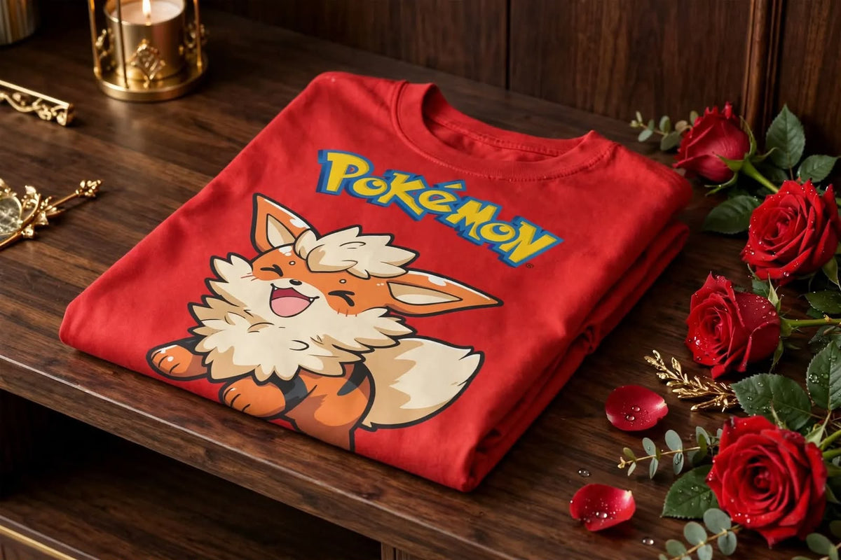 Playera Arcanine Pokémon 100% Algodón Cuello Redondo Manga Corta Premium Unisex Color Rojo