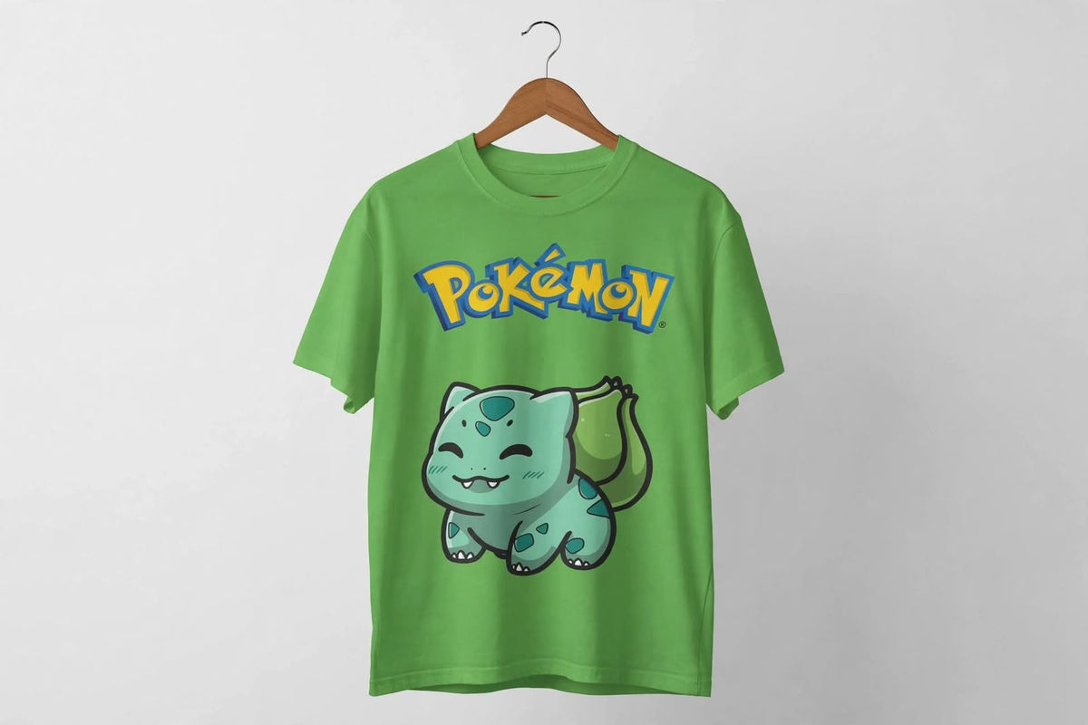 Playera Bullbasaur Pokémon 100% Algodón Cuello Redondo Manga Corta Premium Unisex Color Verde