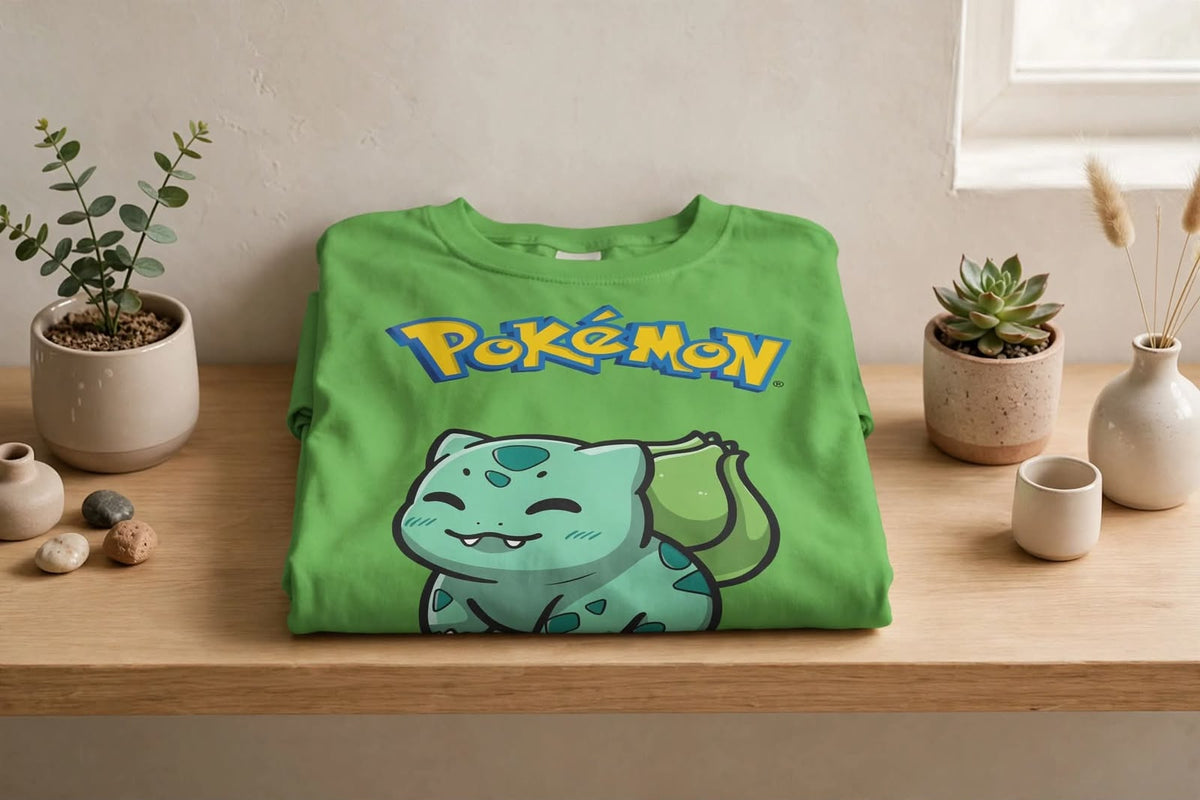 Playera Bullbasaur Pokémon 100% Algodón Cuello Redondo Manga Corta Premium Unisex Color Verde