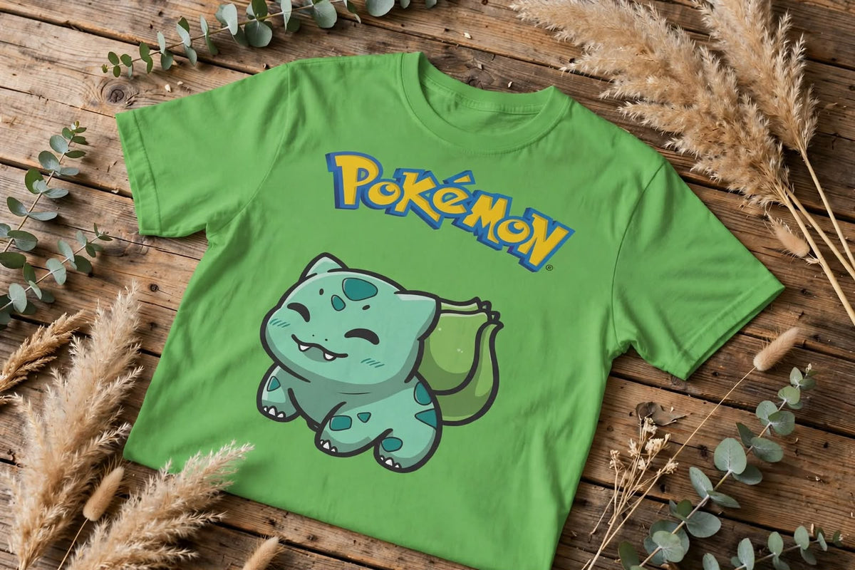 Playera Bullbasaur Pokémon 100% Algodón Cuello Redondo Manga Corta Premium Unisex Color Verde