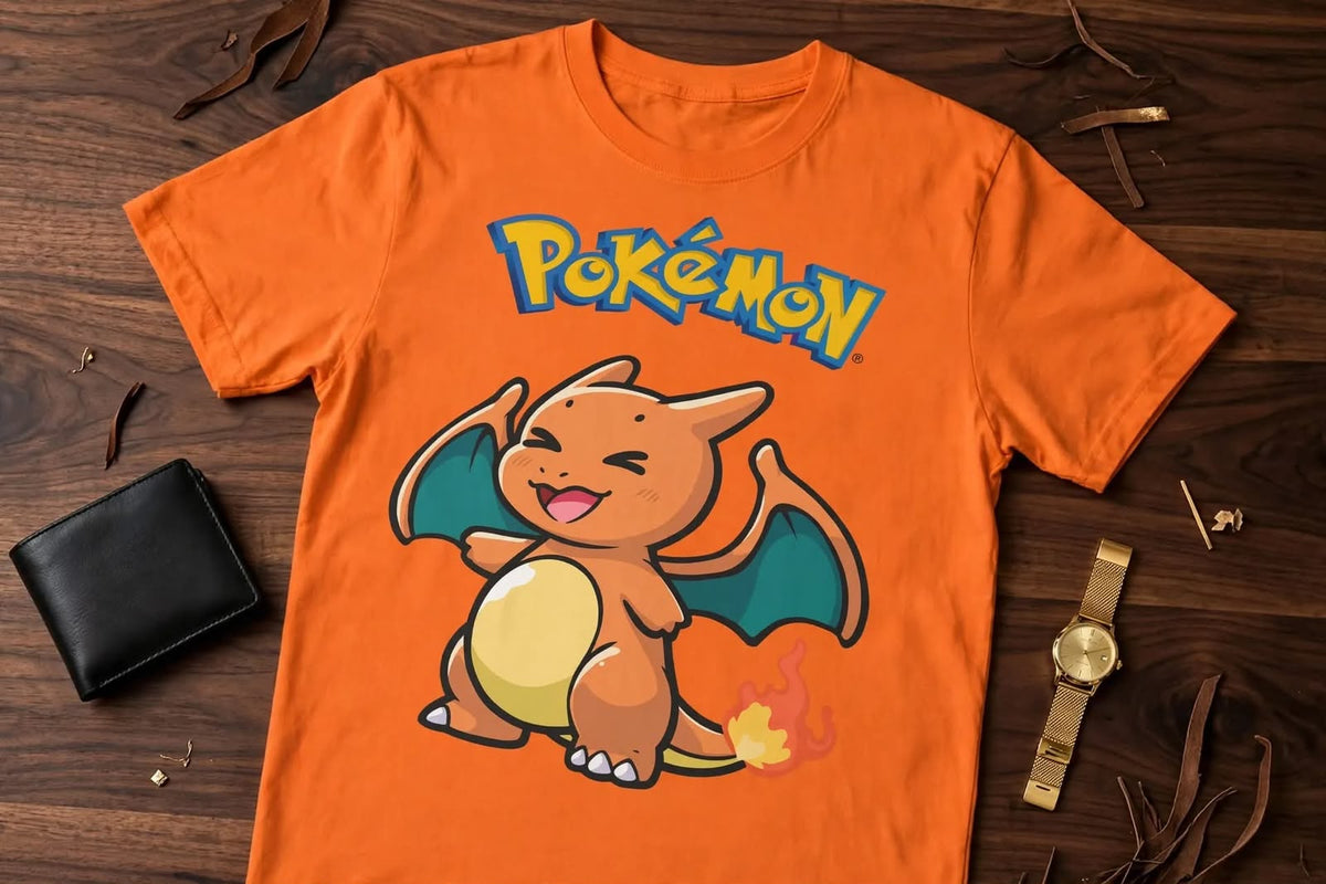 Playera Charizard Pokémon 100% Algodón Cuello Redondo Manga Corta Premium Unisex Color Naranja