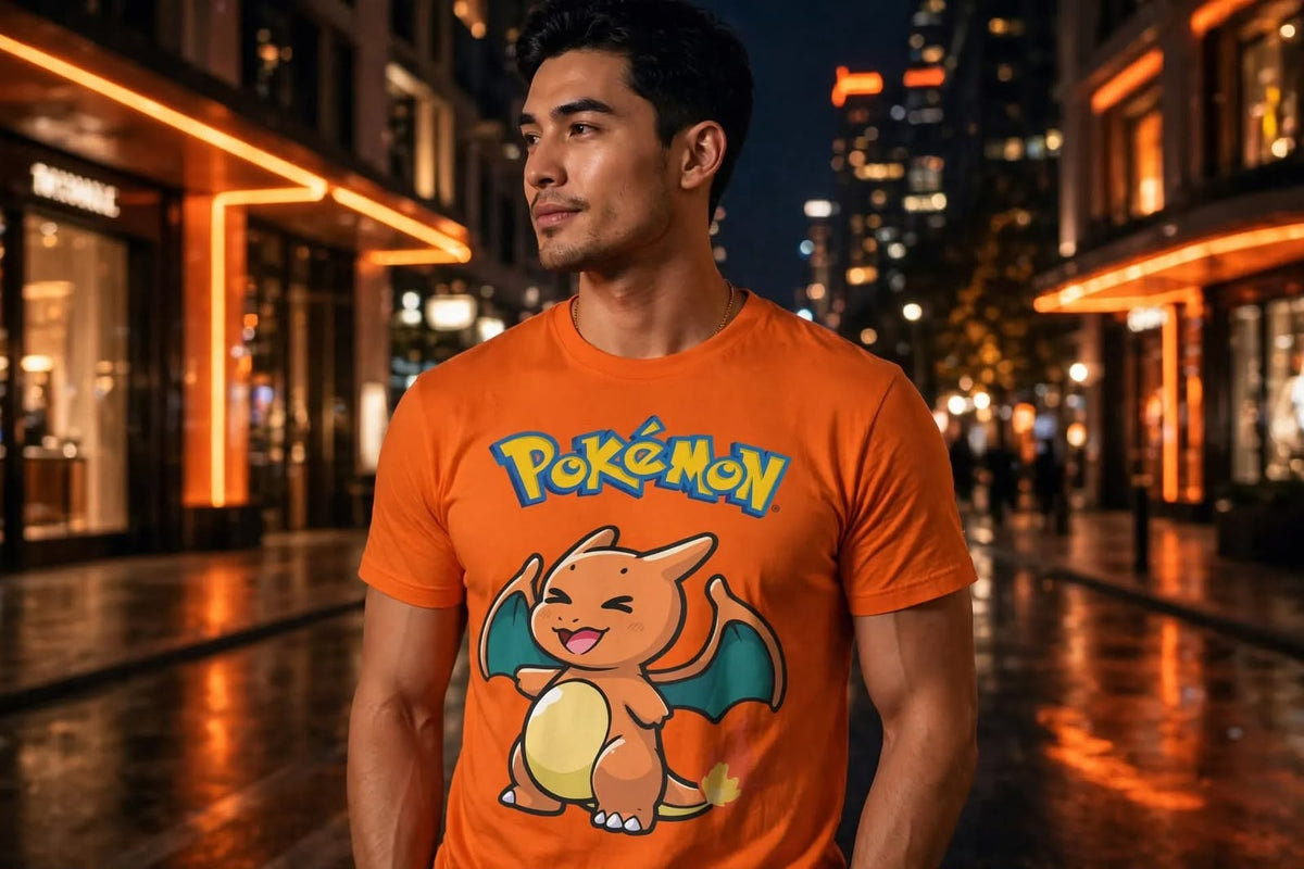 Playera Charizard Pokémon 100% Algodón Cuello Redondo Manga Corta Premium Unisex Color Naranja