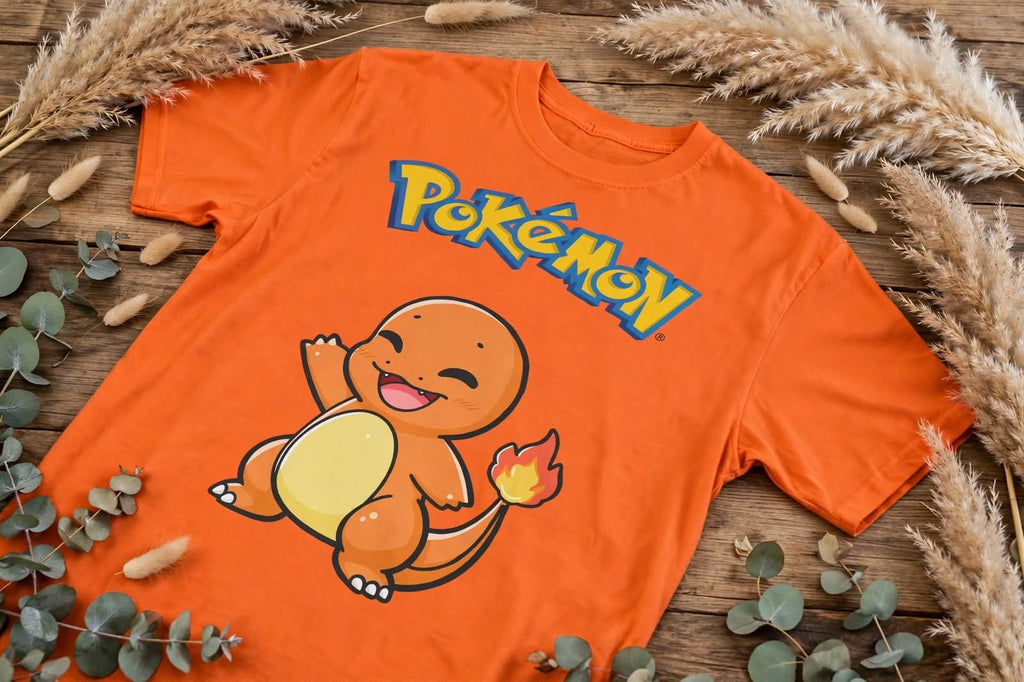 Playera Charmander Pokémon 100% Algodón Cuello Redondo Manga Corta Premium Unisex Color Naranja
