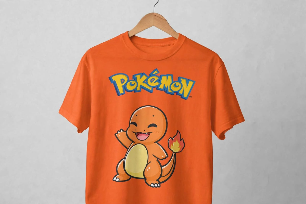 Playera Charmander Pokémon 100% Algodón Cuello Redondo Manga Corta Premium Unisex Color Naranja