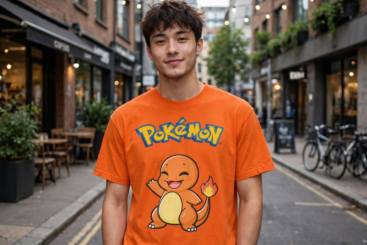 Playera Charmander Pokémon 100% Algodón Cuello Redondo Manga Corta Premium Unisex Color Naranja