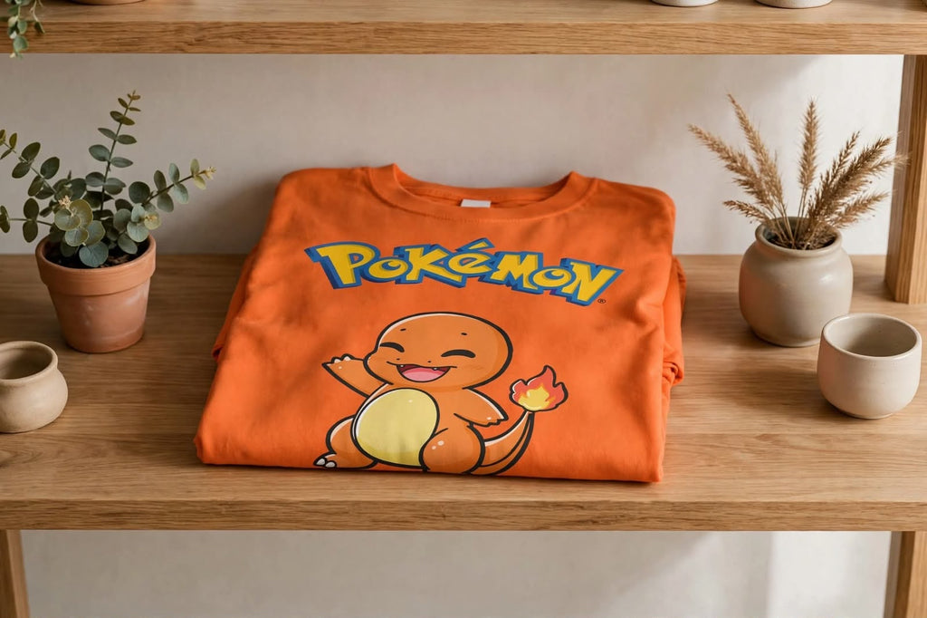 Playera Charmander Pokémon 100% Algodón Cuello Redondo Manga Corta Premium Unisex Color Naranja