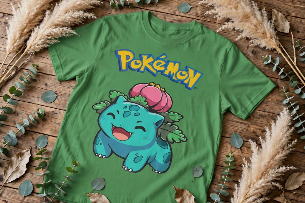 Playera Lvysaur Pokémon 100% Algodón Cuello Redondo Manga Corta Premium Unisex Color Verde