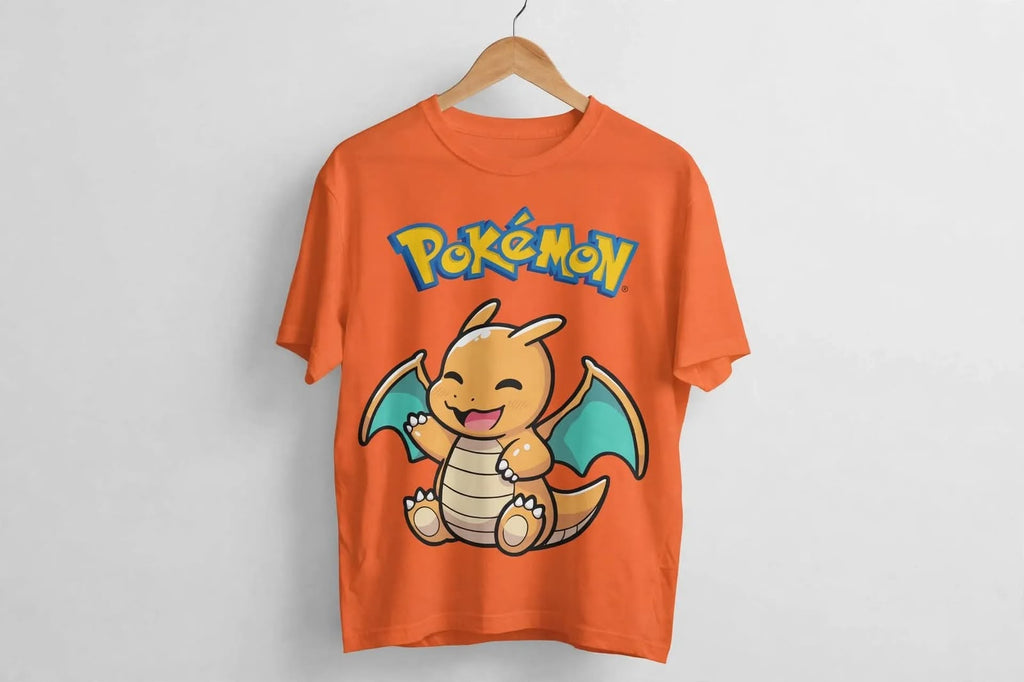 Playera Dragonite Pokémon 100% Algodón Cuello Redondo Manga Corta Premium Unisex Color Naranja
