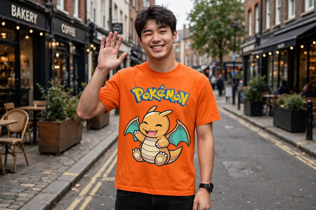 Playera Dragonite Pokémon 100% Algodón Cuello Redondo Manga Corta Premium Unisex Color Naranja