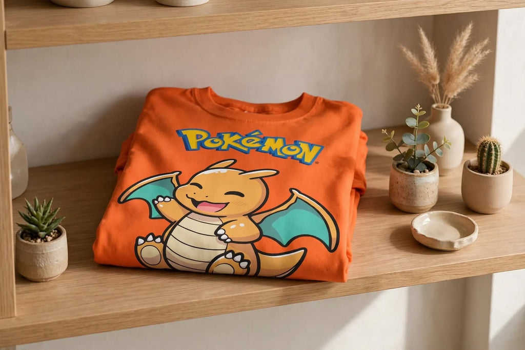 Playera Dragonite Pokémon 100% Algodón Cuello Redondo Manga Corta Premium Unisex Color Naranja