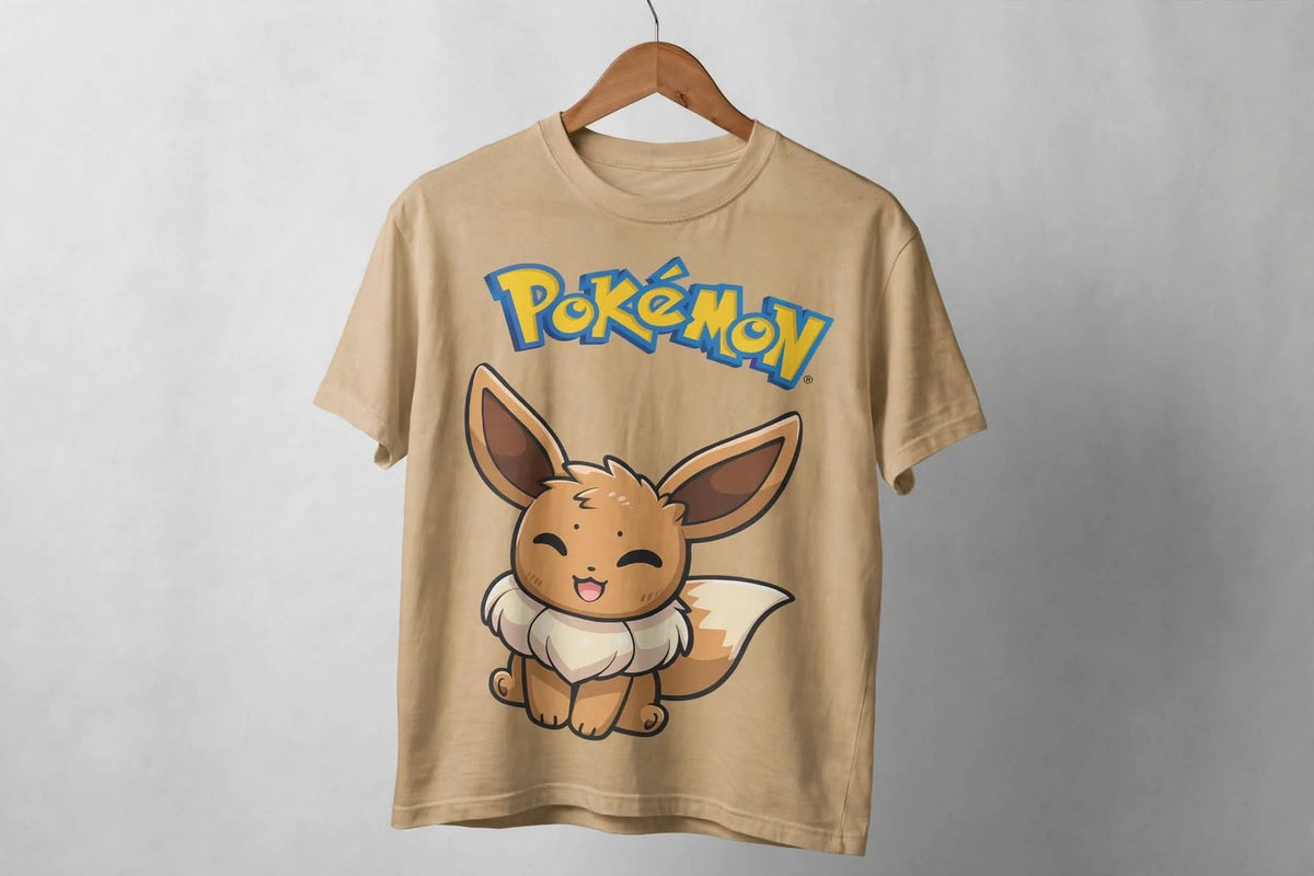Playera Eevee Pokémon 100% Algodón Cuello Redondo Manga Corta Premium Unisex Color Cafe