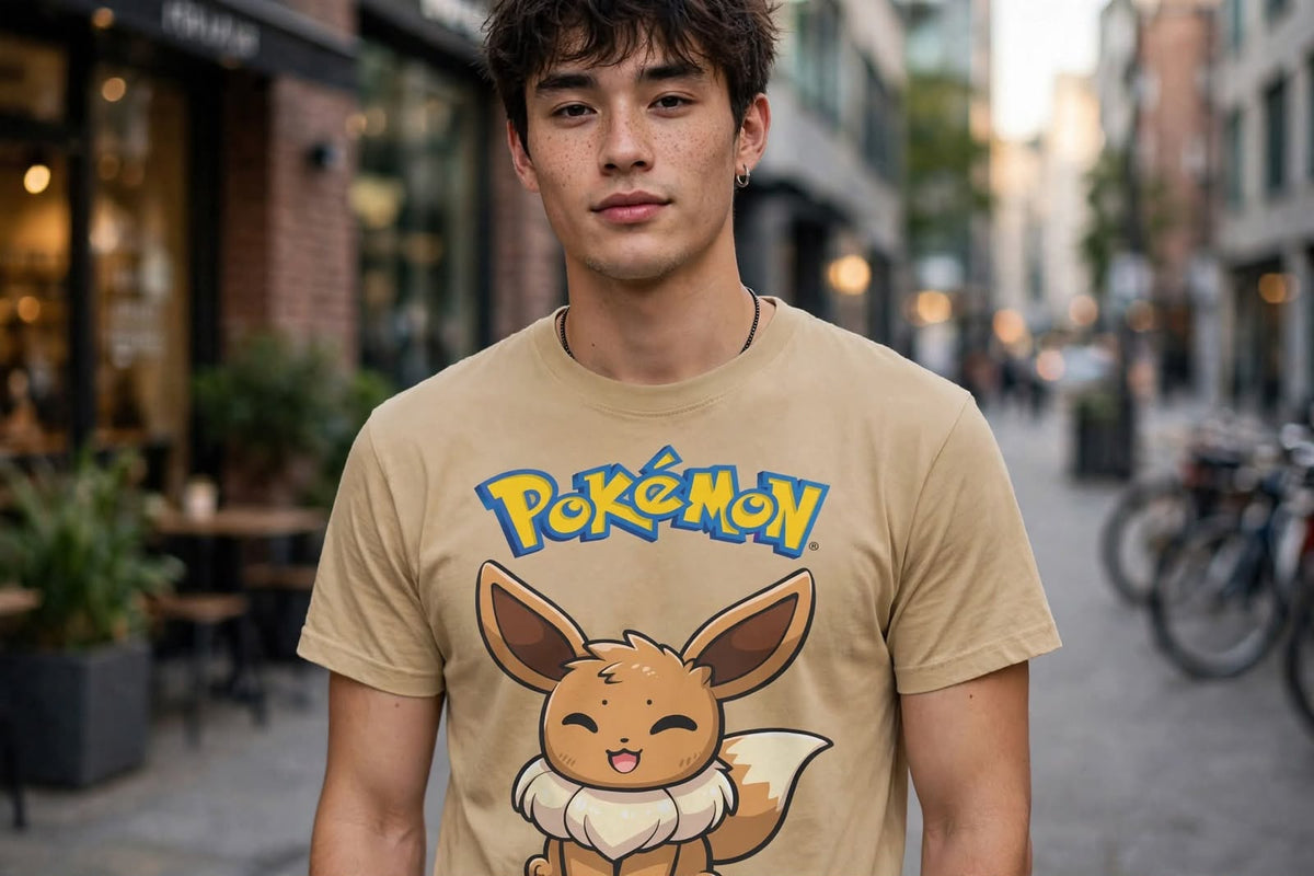 Playera Eevee Pokémon 100% Algodón Cuello Redondo Manga Corta Premium Unisex Color Cafe