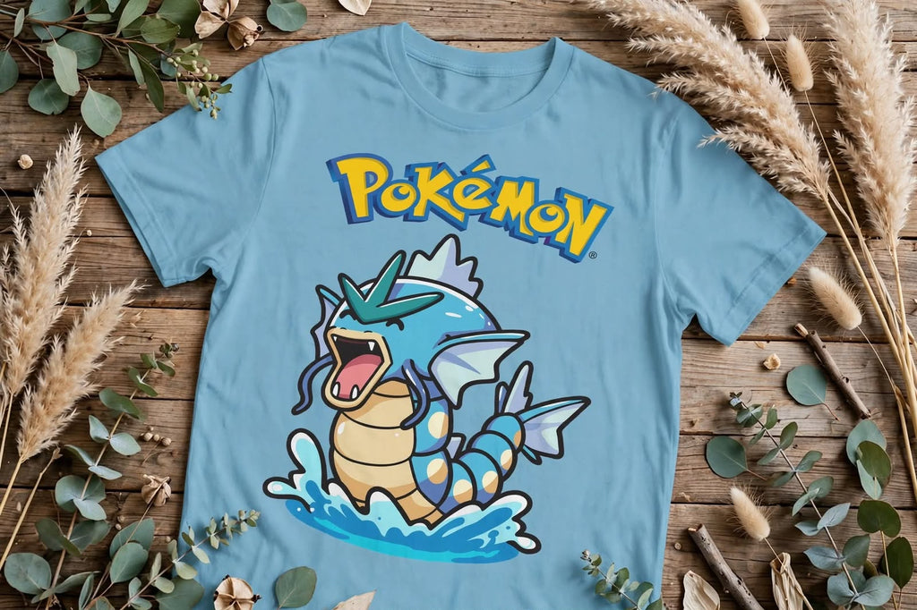 Playera Gyarados Pokémon 100% Algodón Cuello Redondo Manga Corta Premium Unisex Color Azul