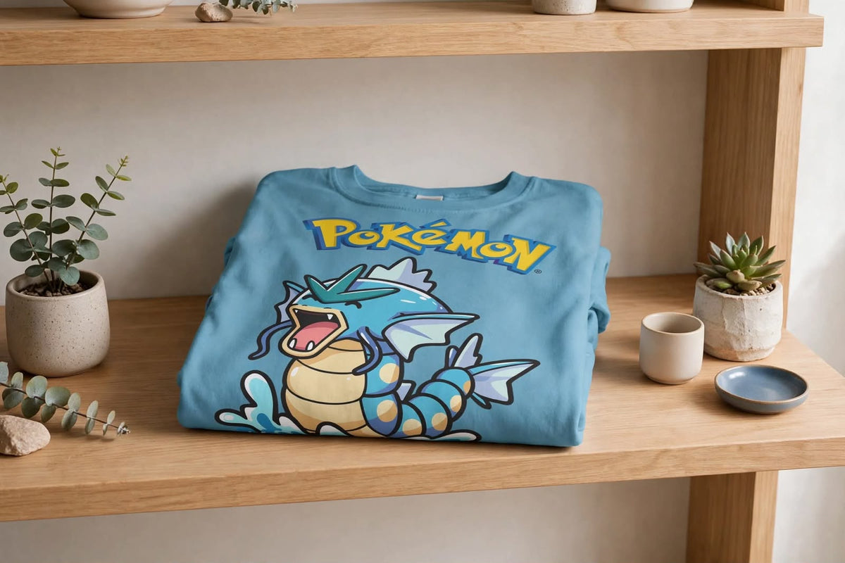 Playera Gyarados Pokémon 100% Algodón Cuello Redondo Manga Corta Premium Unisex Color Azul