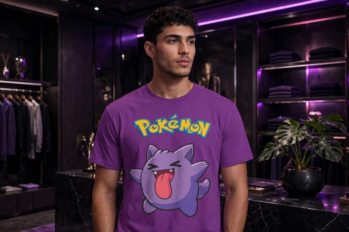 Playera Gengar Pokémon 100% Algodón Cuello Redondo Manga Corta Premium Unisex Color Morado